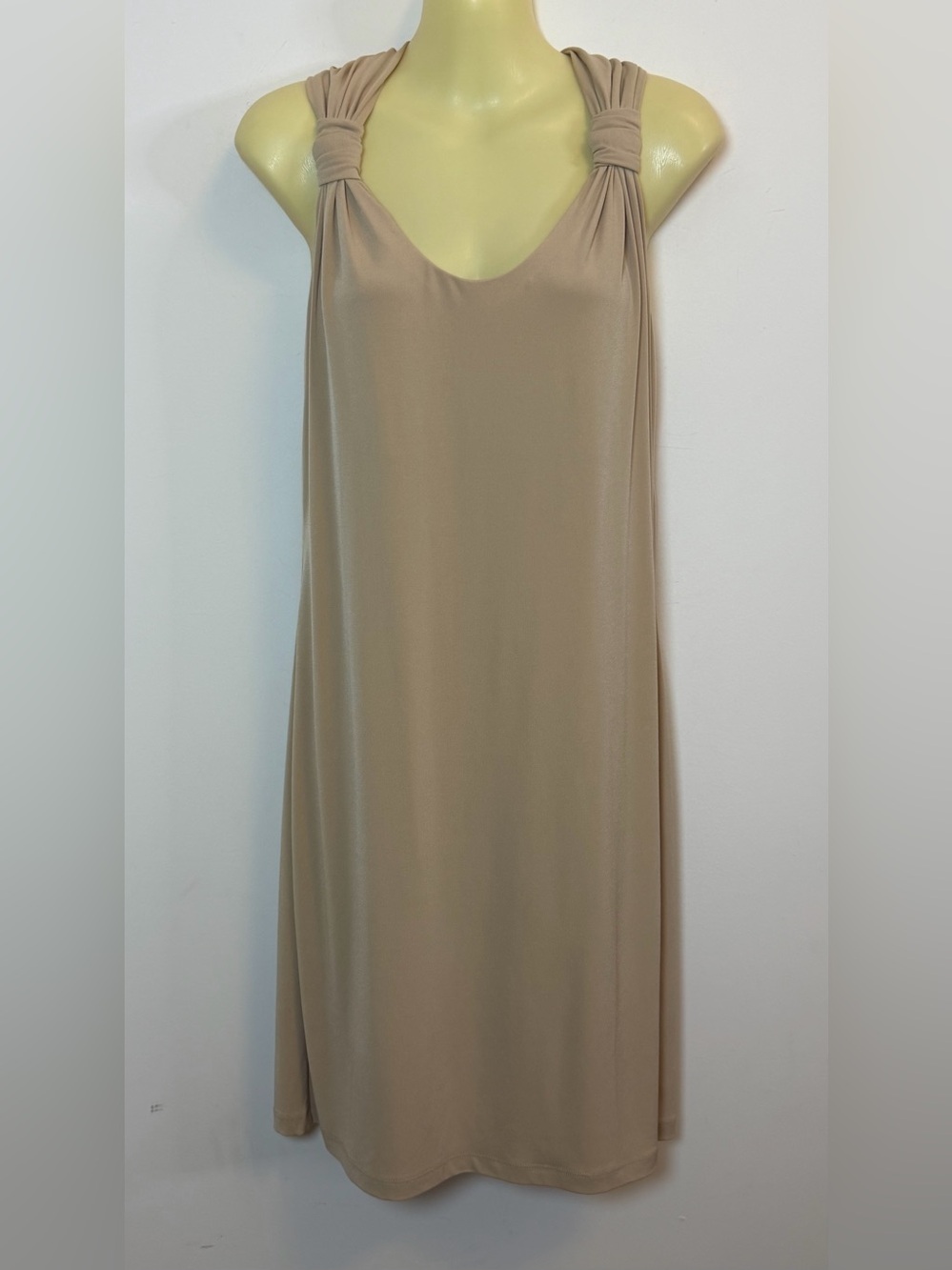 Boston Proper Neutral Taupe Knot-Shoulder Shift Dress